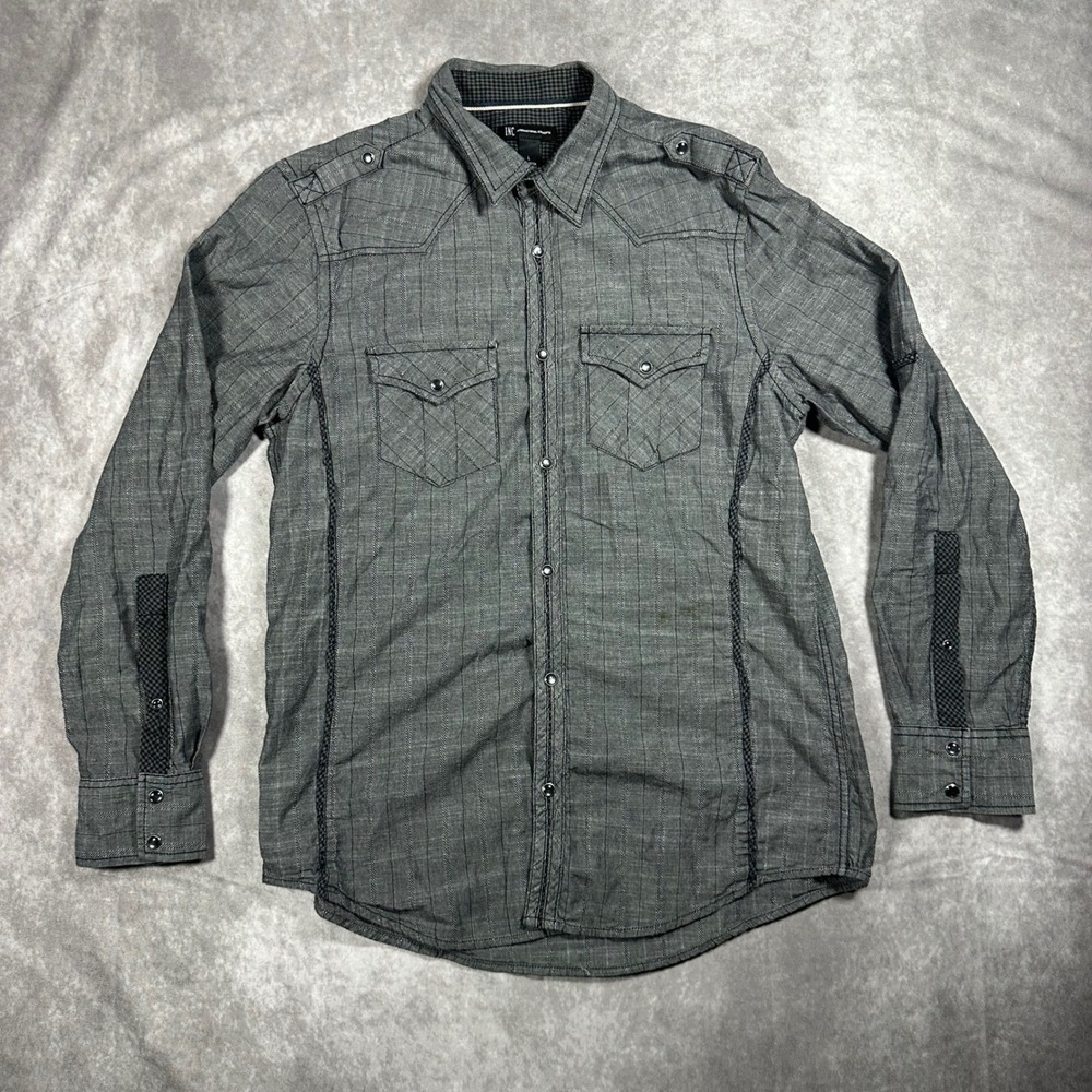 INC International Concepts Mens L Gray Striped Western Snap Front Shirt Cowboy